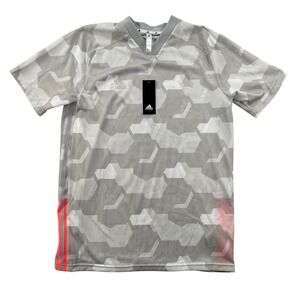 NEW Adidas Soccer Jersey Men Large Grey Geometric Short Sleeve Active Futbol
